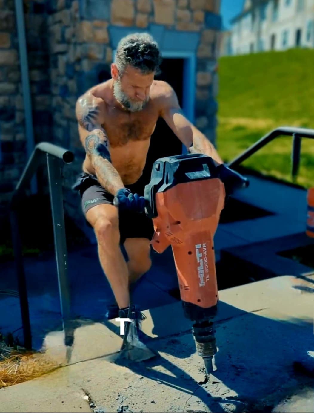 Action shot with jackhammer